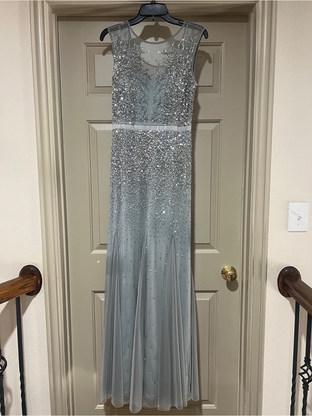 Adrianna Papell Light Silver-Gray Evening Dress